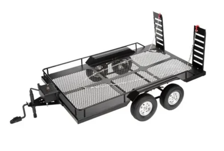 Machined Alloy Flatbed Dual Axle Car Trailer Kit With Light for 1/10, 1/8 Scale